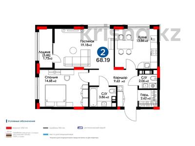 2-комнатная квартира · 69 м² · 7/9 этаж, Мухамедханова 6а за 65 млн ₸ в Астане, Нура р-н
