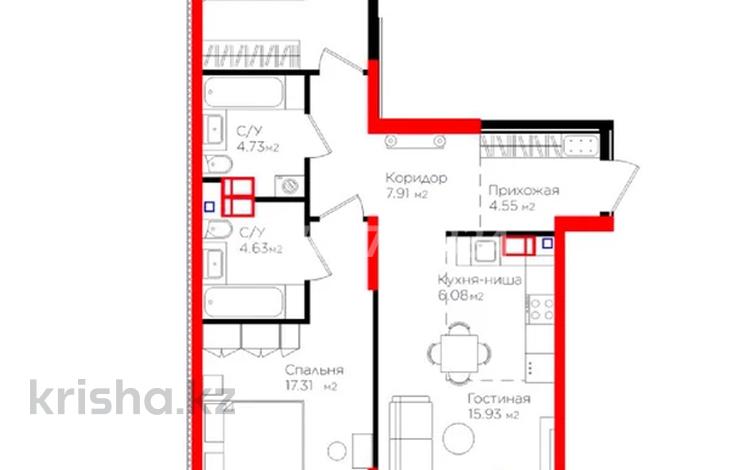 3-комнатная квартира · 79 м² · 6 этаж, мкр Тараз, Вдоль улицы Рыскулова 4 блок — улица Шугыла, здание 2 за 50 млн 〒 в Шымкенте, Аль-Фарабийский р-н — фото 3