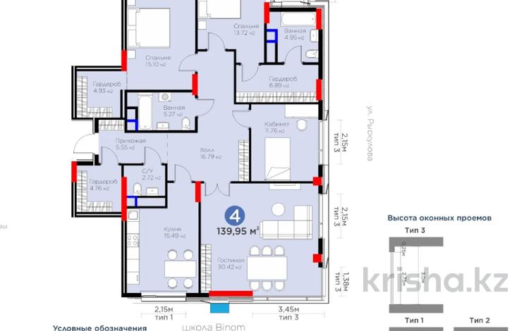4-бөлмелі пәтер · 140 м² · 3/12 қабат, Турар Рыскулов 18, бағасы: 120 млн ₸ в Астане, Есильский р-н — фото 2