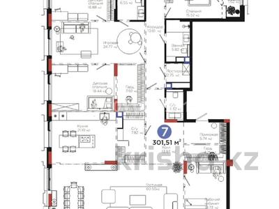 7-комнатная квартира · 301 м² · 3/7 этаж, Тасшокы, 4​ 4 за 450 млн ₸ в Астане, Алматы р-н