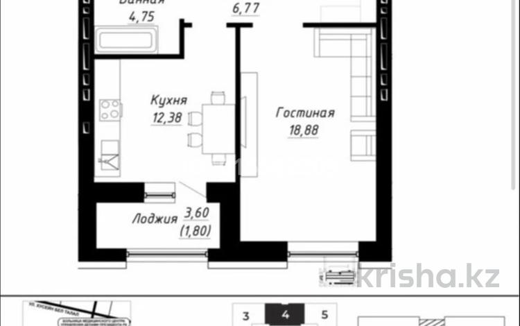 1-комнатная квартира · 45 м² · 6/9 этаж, Александр Сызганов 1/3 за 30 млн ₸ в Астане, Есильский р-н — фото 2