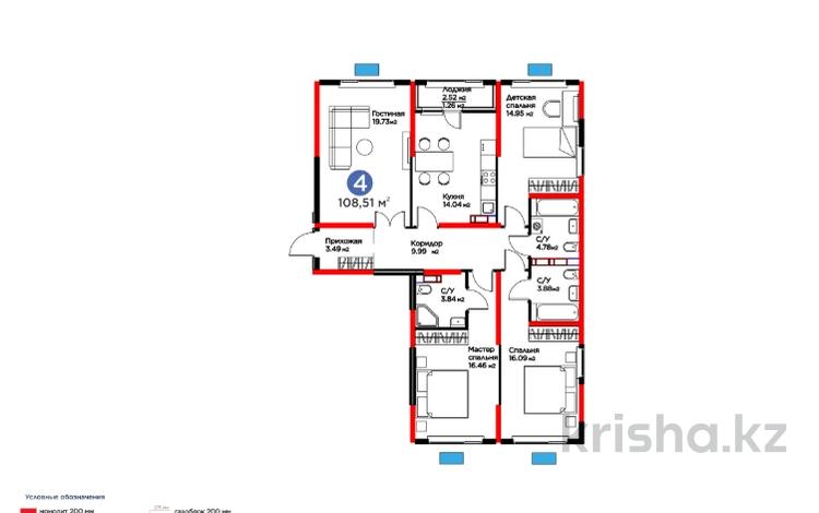 4-бөлмелі пәтер · 109 м² · 7/9 қабат, Райымбека, бағасы: ~ 75.4 млн ₸ в Алматы, Жетысуский р-н — фото 2