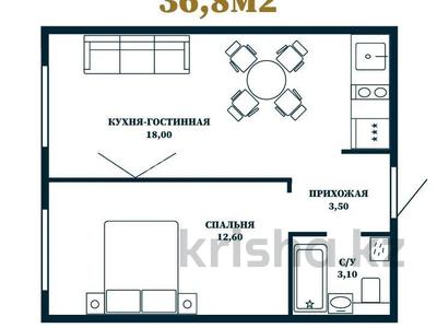 1-комнатная квартира · 36.8 м² · 7/10 этаж, Мухамедханова за 17.5 млн ₸ в Астане, Нура р-н