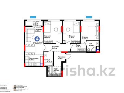 4-комнатная квартира · 99.92 м² · 7/12 этаж, мкр Уркер 57д за 85 млн ₸ в Астане, Нура р-н