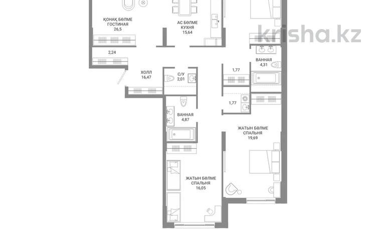 4-бөлмелі пәтер · 134.1 м² · 3 қабат, А 32 — БЕЗ КОМИССИИ!!!, бағасы: ~ 128.9 млн ₸ в Астане, Сарайшык р-н — фото 2