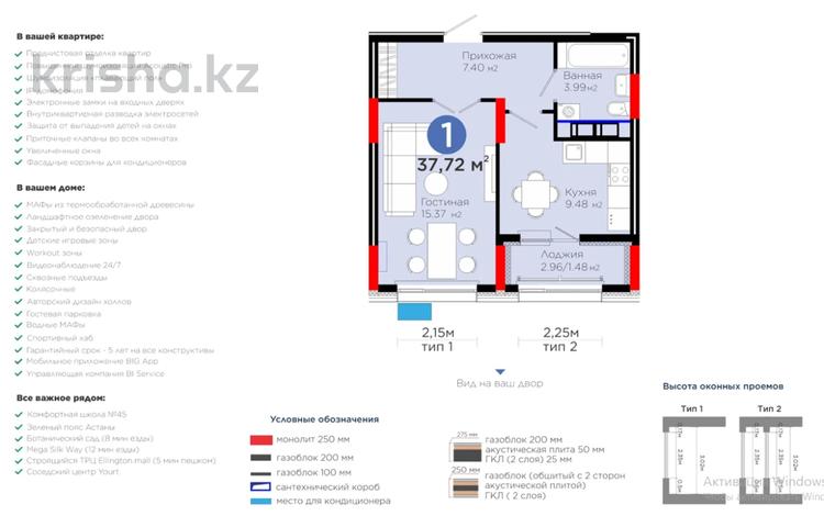 1-комнатная квартира · 38 м² · 6/14 этаж, Улы Дала 10а — ГОРЯЩАЯ ЦЕНА!!! СКОРО КЛЮЧИ!!! КОМФОРТ+ 3М ПОТОЛКИ!!! за 23 млн ₸ в Астане, Нура р-н — фото 3