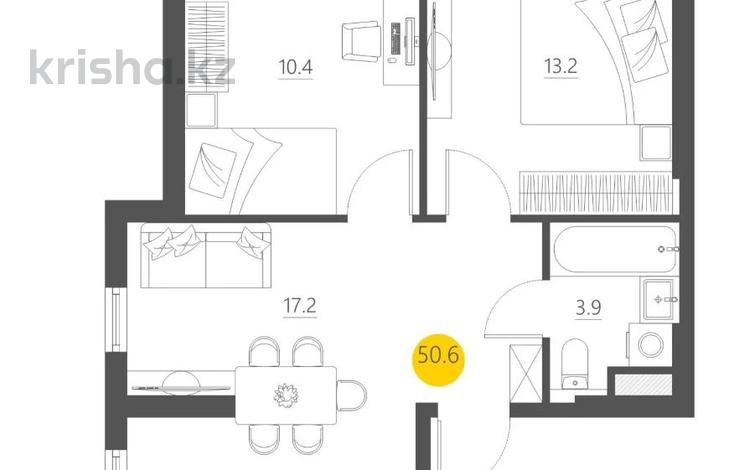 2-бөлмелі пәтер · 50.9 м² · 4/9 қабат, мкр Шымсити, ул. 189 квартал 241А, бағасы: 26.9 млн ₸ в Шымкенте, Абайский р-н — фото 2