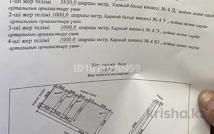 Жер телімі · 10 сотық, Карасай батыр 4Д, бағасы: 7.5 млн ₸ в Узынагаш — фото 2