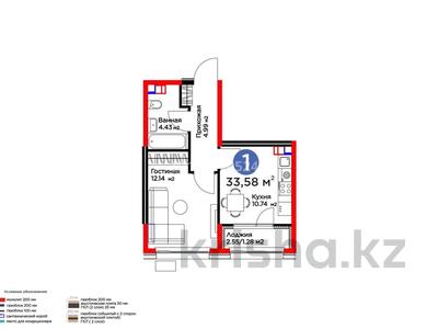 1-бөлмелі пәтер · 33.58 м² · 5/6 қабат, мкр Гажайып, ​Гажайып микрорайон, бағасы: 26.3 млн ₸ в Алматы, Алатауский р-н