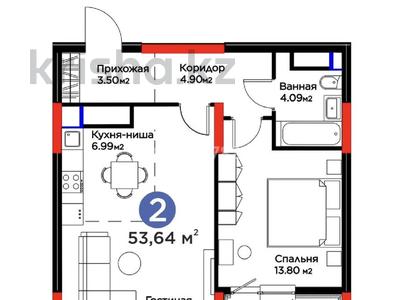 2-бөлмелі пәтер · 53.64 м² · 19/21 қабат, Исатай Тайманова 42/1 — Жарбосынова, бағасы: 39.5 млн ₸ в Атырау
