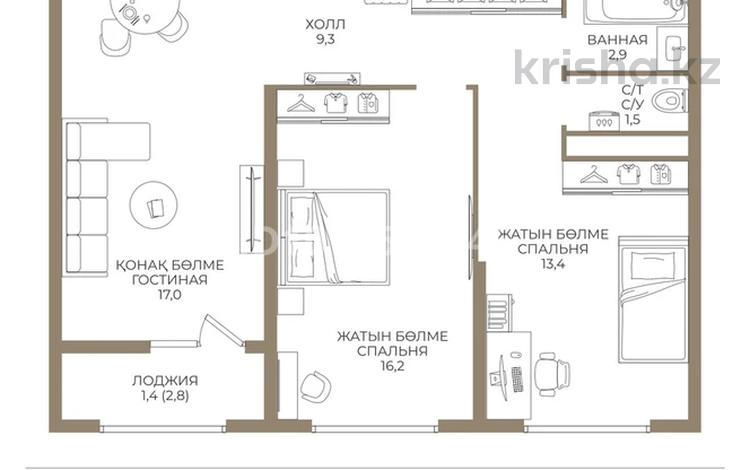 3-бөлмелі пәтер · 68.1 м² · 5/9 қабат, Ботагөз 5 — Алматы арена, бағасы: ~ 37.6 млн ₸ в Алатауский р-н — фото 2