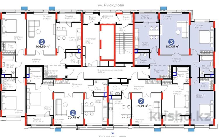 3-бөлмелі пәтер · 107 м² · 10/12 қабат, Турар Рыскулов 18, бағасы: 79 млн ₸ в Астане, Есильский р-н — фото 2