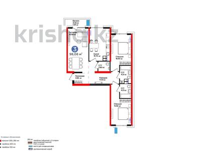 3-комнатная квартира, 98.14 м², 6 этаж, Вдоль улицы Рыскулова 32 за ~ 53.9 млн 〒 в Шымкенте