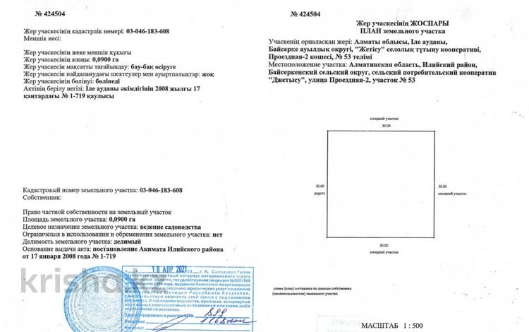 Участок · 9 соток, Проездная 53 — Бывш. СПК Жетысу, р-н дач Заречное за 1.5 млн 〒 в Алатау — фото 2
