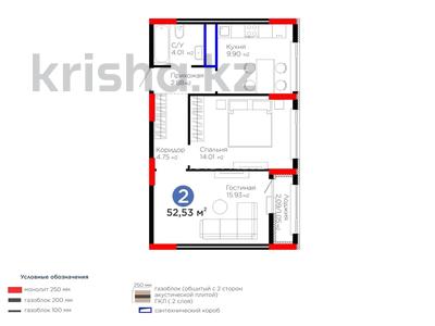 2-комнатная квартира · 52.59 м² · 12 этаж, Е 908 за 36 млн ₸ в Астане, Нура р-н