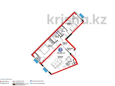 3-комнатная квартира, 76.95 м², 12/12 этаж, Байдибек би за ~ 29.9 млн 〒 в Шымкенте, Аль-Фарабийский р-н