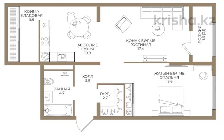 2-комнатная квартира · 64.2 м² · 5/9 этаж, Ботакоз 5 — ⭐БЕЗ КОМИССИИ⭐ за ~ 35.6 млн ₸ в Алматы, Алатауский р-н — фото 2