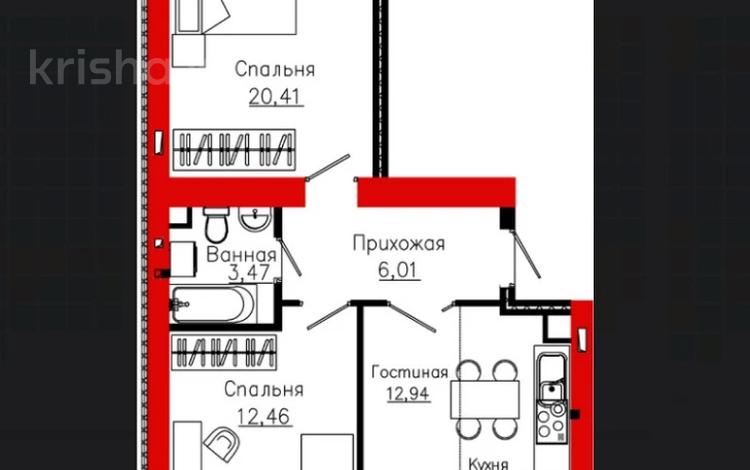 3-комнатная квартира · 62.95 м², Айтматова 19 за ~ 30.2 млн ₸ в Астане, Нура р-н — фото 2