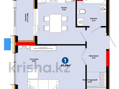 1-бөлмелі пәтер · 45.36 м² · 2/14 қабат, ул. Туран — Скидка за наличку, бағасы: ~ 30.2 млн ₸ в Астане