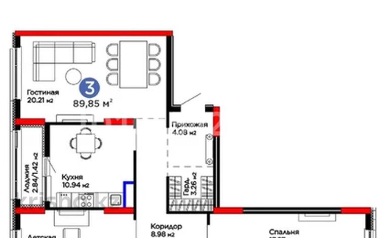 3-комнатная квартира · 90 м² · 7/8 этаж, Е-15 5 — Рядом с пересечением улиц Сыганак и Чингиза Айтматова. за 55 млн ₸ в Астане, Нура р-н — фото 2