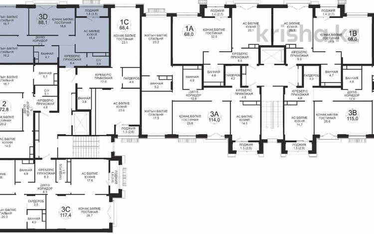 3-бөлмелі пәтер · 88.1 м² · 4/8 қабат, Абубакир Тыныбаев 10, бағасы: ~ 64.9 млн 〒 в Астане — фото 2