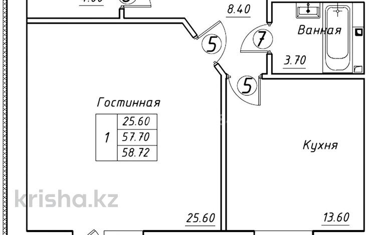 1-комнатная квартира, 58.72 м², 2/5 этаж, Увалиева 7 за 24.7 млн 〒 в Усть-Каменогорске, Ульбинский — фото 2