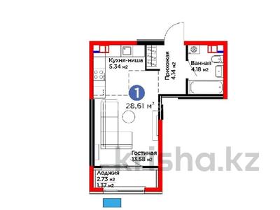 1-бөлмелі пәтер · 28 м² · 2/6 қабат, Бауыржана Момышулы, бағасы: 30 млн ₸ в Алматы, Алатауский р-н