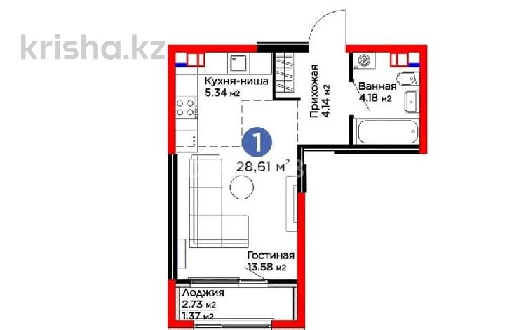 1-бөлмелі пәтер · 28 м² · 2/6 қабат, Бауыржана Момышулы, бағасы: 30 млн ₸ в Алматы, Алатауский р-н — фото 2
