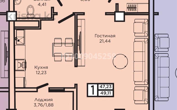 1-комнатная квартира · 49 м² · 5/9 этаж, мкр Нуртас, Жилмассив Нурсат 141 за 25 млн 〒 в Шымкенте, Каратауский р-н — фото 11