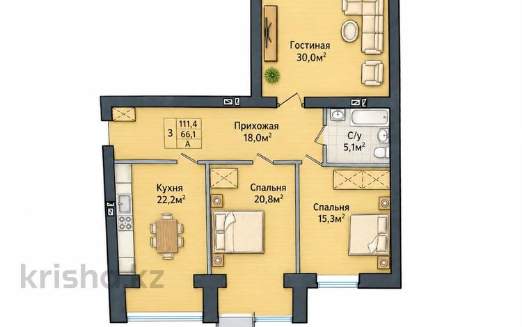 3-комнатная квартира · 111 м² · 5/5 этаж, мкр. Алтын орда, Саздинское лесничество 228/58 — ЖК Актобе Тауерс 2 за 29 млн ₸ — фото 2