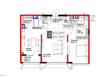 2-бөлмелі пәтер · 84.62 м² · 2/3 қабат, Оспанова 1а/11, бағасы: ~ 172.4 млн ₸ в Алматы, Медеуский р-н