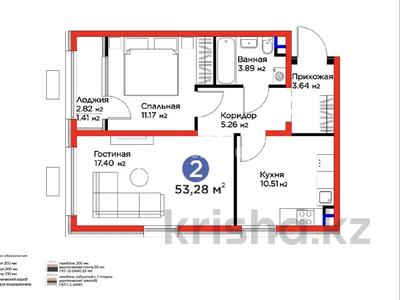 2-бөлмелі пәтер · 53.28 м² · 2/6 қабат, мкр Гажайып 30 — Новая мечеть, бағасы: 39.5 млн ₸ в Алматы, Алатауский р-н