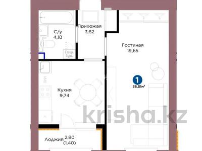 1-бөлмелі пәтер · 38.51 м² · 5/9 қабат, Шафика Чокина 4, бағасы: 28.5 млн 〒 в Астане, Нура р-н