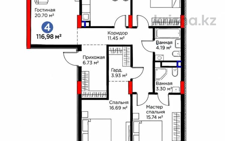 4-бөлмелі пәтер · 117 м² · 2/9 қабат, ​Аль-Фараби проспект 73а, бағасы: 63 млн ₸ в Астане, Есильский р-н — фото 2