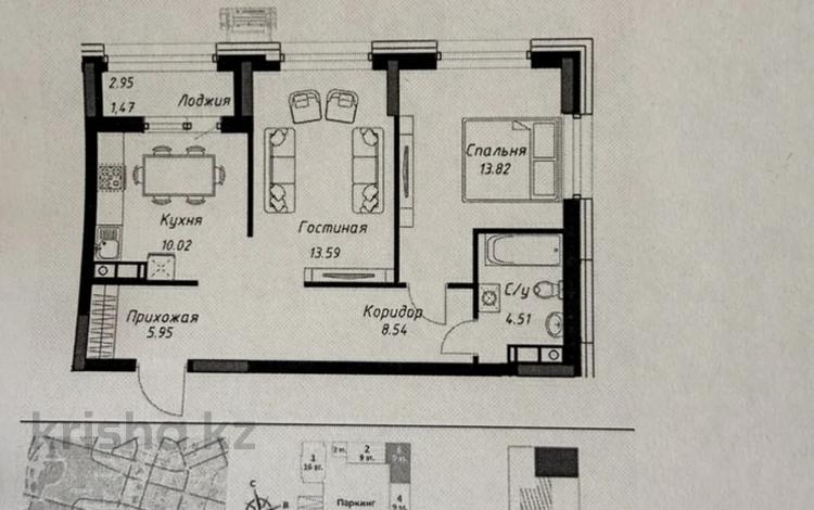 2-бөлмелі пәтер · 58 м² · 4/9 қабат, Шамши Калдаяков 10, бағасы: 45 млн ₸ в Астане, Сарайшык р-н — фото 2