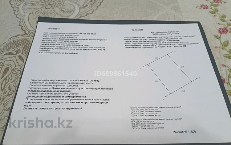 Участок · 6 соток, Нурлы жол 412 за 600 000 ₸ в Подстепном — фото 2