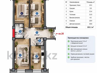 3-комнатная квартира · 101 м² · 4/9 этаж, Есенберлина 94 за 53 млн ₸ в Усть-Каменогорске
