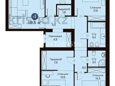 4-комнатная квартира · 115 м² · 8/9 этаж, Айнакол 64 за 53 млн ₸ в Астане, Алматы р-н