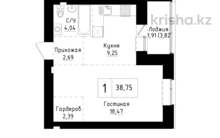 1-бөлмелі пәтер · 38.75 м² · 7/9 қабат, А83 участок 11, бағасы: 12.7 млн ₸ в Астане, Алматы р-н — фото 2