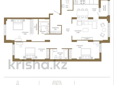 4-бөлмелі пәтер · 125.63 м² · 5/21 қабат, Достык 8/5, бағасы: ~ 90.2 млн ₸ в Астане, Есильский р-н