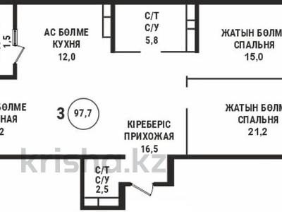 3-бөлмелі пәтер · 98 м² · 15/16 қабат, Тлендиева 133 — Сатпаева, бағасы: 65 млн 〒 в Алматы, Бостандыкский р-н