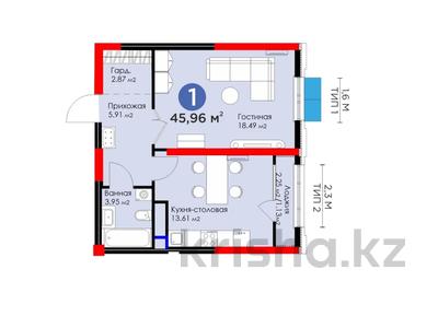1-комнатная квартира, 45.96 м², 6/16 этаж, К. Толеметова за 20.5 млн 〒 в Шымкенте