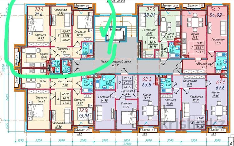 3-бөлмелі пәтер · 71.4 м² · 3/6 қабат, Мкр. Кайрат уч. 377, бағасы: 36 млн ₸ в Алматы, Турксибский р-н — фото 6