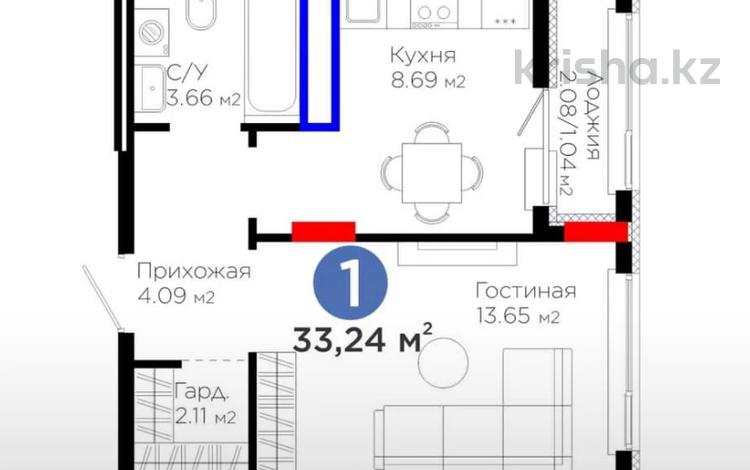 1-комнатная квартира · 33.5 м² · 8/9 этаж, Е 908 23 за 18.9 млн ₸ в Астане, Нура р-н — фото 2