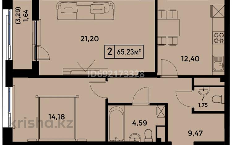 2-комнатная квартира, 65.16 м², 7/9 этаж, Улы Дала 23/1 — Толе би