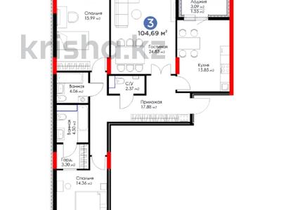 3-комнатная квартира, 105 м², Е-899 за ~ 53.1 млн 〒 в Астане, Нура р-н