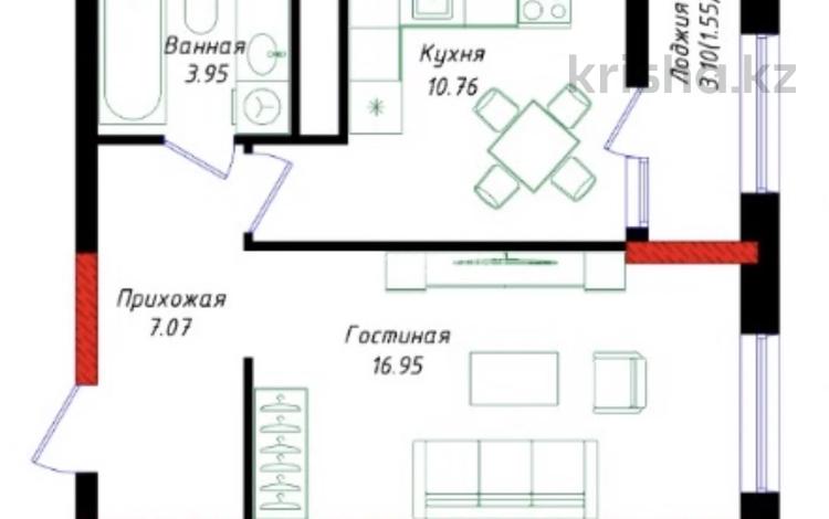 1-комнатная квартира · 40.28 м² · 16/17 этаж, Шамши Калдаяков 57/2 за 17.9 млн ₸ в Астане, Сарайшык р-н — фото 2