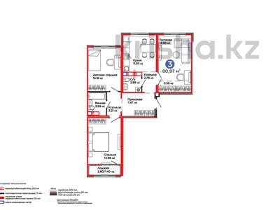 3-бөлмелі пәтер · 80.97 м² · 7/9 қабат, Кайым Мухамедханов 41д, бағасы: 50.2 млн ₸ в Астане, Нура р-н
