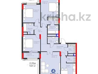 4-бөлмелі пәтер · 122.17 м² · 7/12 қабат, Турар Рыскулов 18 — СДАЧА ИЮЛЬ 2026, бағасы: 97 млн ₸ в Астане, Есильский р-н