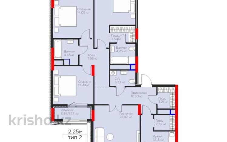 4-бөлмелі пәтер · 122.17 м² · 7/12 қабат, Турар Рыскулов 18 — СДАЧА ИЮЛЬ 2026, бағасы: 97 млн ₸ в Астане, Есильский р-н — фото 2